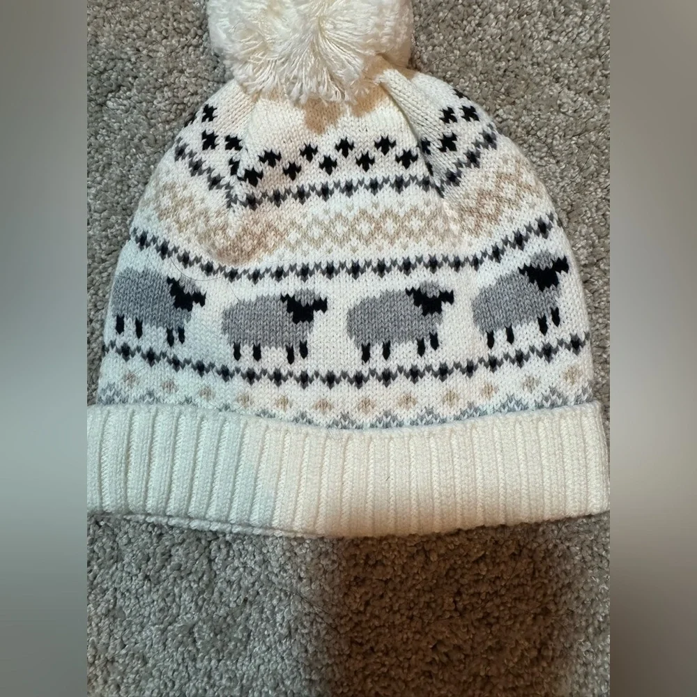 Janie and Jack Baby Fair Isle Sheep Pom Pom Beanie Hat 0-3 Months NWT